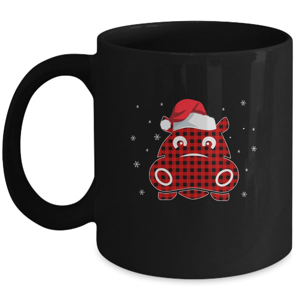 Red Plaid Hippopotamus Christmas Lights Santa Hat Pajamas Mug 11oz Mug Black 600x.jpg