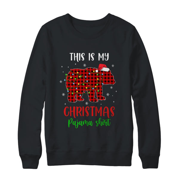 This Is My Christmas Pajama Shirt Bear Red Plaid Crewneck Sweatshirt Black 600x.jpg