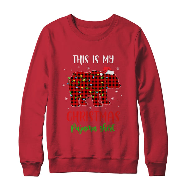 This Is My Christmas Pajama Shirt Bear Red Plaid Crewneck Sweatshirt Red 600x.jpg