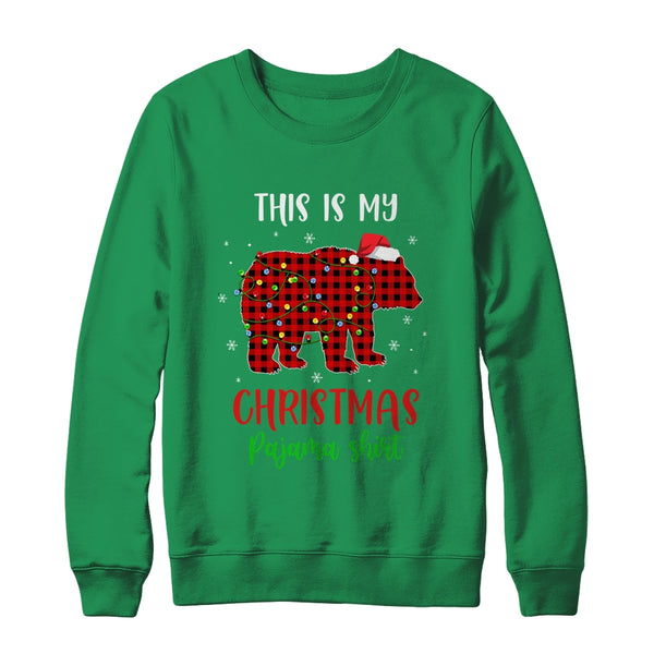 This Is My Christmas Pajama Shirt Bear Red Plaid Crewneck Sweatshirt Irish Green 600x.jpg