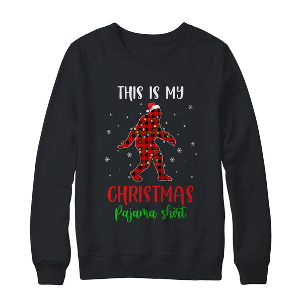 This Is My Christmas Pajama Shirt Bigfoot Red Plaid Crewneck Sweatshirt Black 600x.jpg