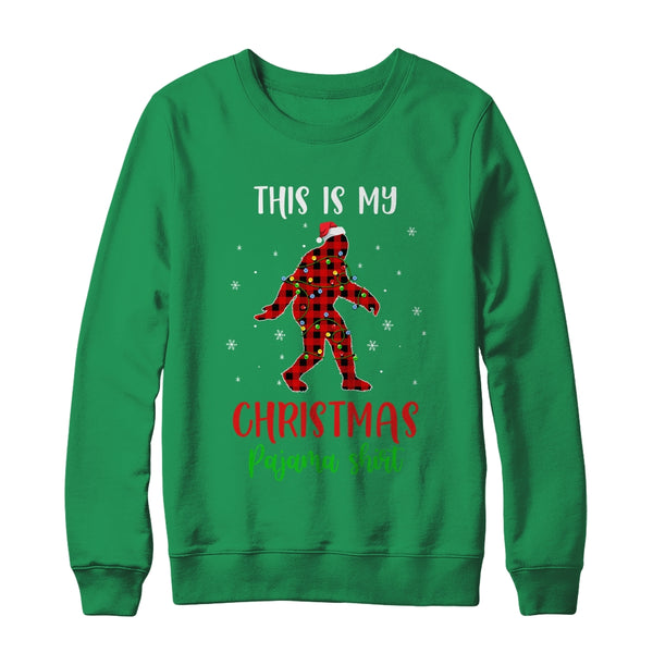 This Is My Christmas Pajama Shirt Bigfoot Red Plaid Crewneck Sweatshirt Irish Green 600x.jpg
