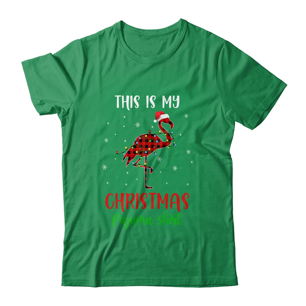 This Is My Christmas Pajama Shirt Flamingo Red Plaid Classic T Shirt Irish Green 600x.jpg