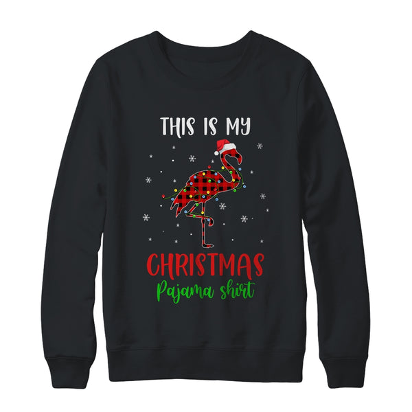This Is My Christmas Pajama Shirt Flamingo Red Plaid Crewneck Sweatshirt Black 600x.jpg