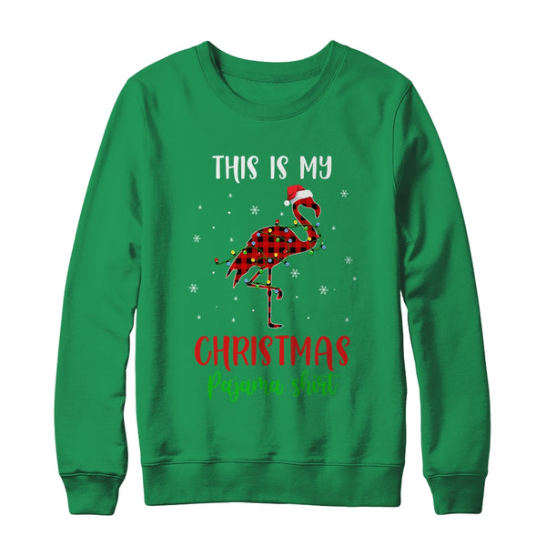 This Is My Christmas Pajama Shirt Flamingo Red Plaid Crewneck Sweatshirt Irish Green 600x.jpg