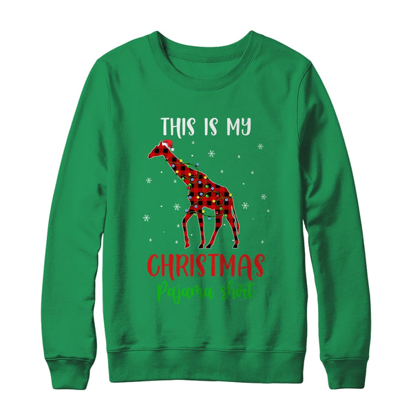 This Is My Christmas Pajama Shirt Giraffe Red Plaid Crewneck Sweatshirt Irish Green 600x.jpg