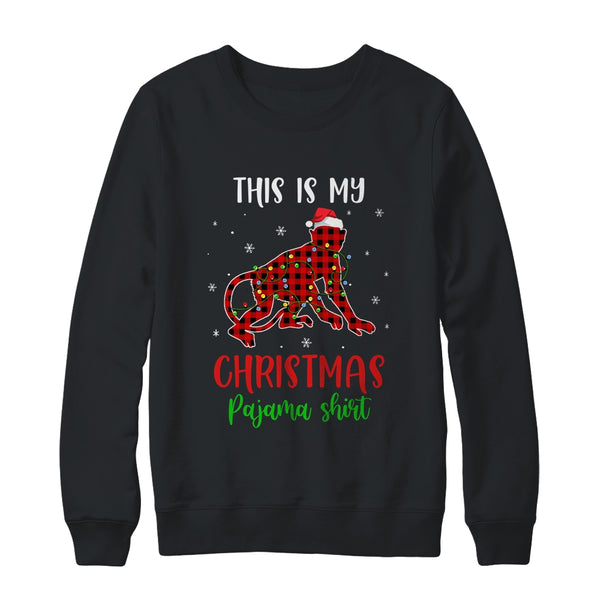 This Is My Christmas Pajama Shirt Monkey Red Plaid Crewneck Sweatshirt Black 600x.jpg