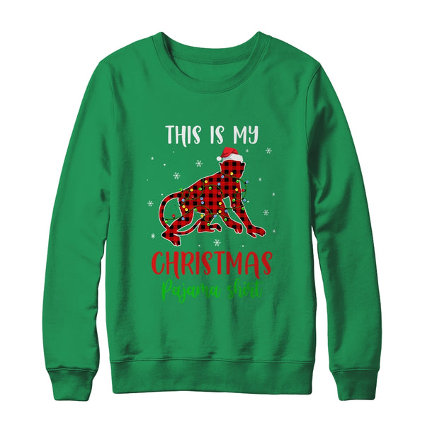 This Is My Christmas Pajama Shirt Monkey Red Plaid Crewneck Sweatshirt Irish Green 600x.jpg