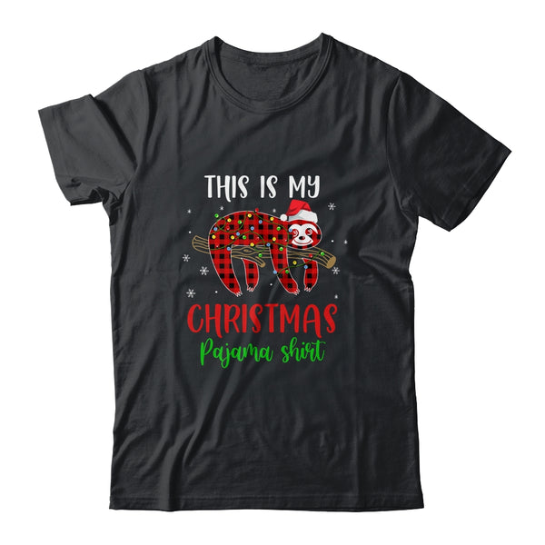 This Is My Christmas Pajama Shirt Sloth Red Plaid Classic T Shirt Black 600x.jpg