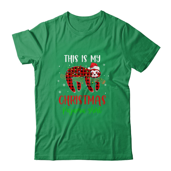 This Is My Christmas Pajama Shirt Sloth Red Plaid Classic T Shirt Irish Green 600x.jpg