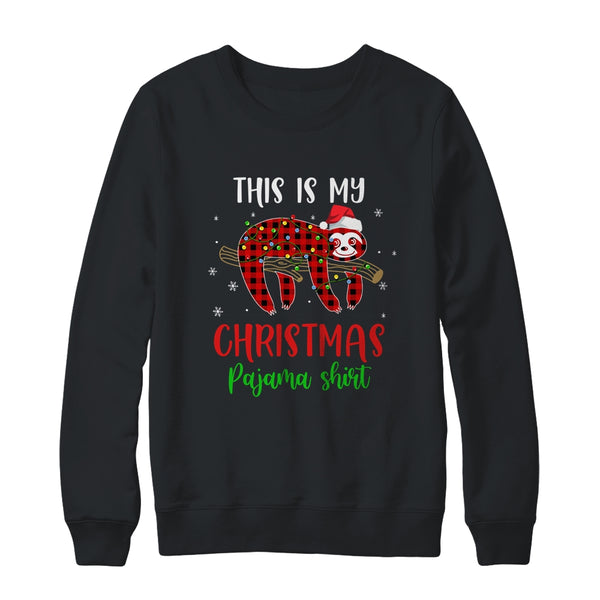 This Is My Christmas Pajama Shirt Sloth Red Plaid Crewneck Sweatshirt Black 600x.jpg
