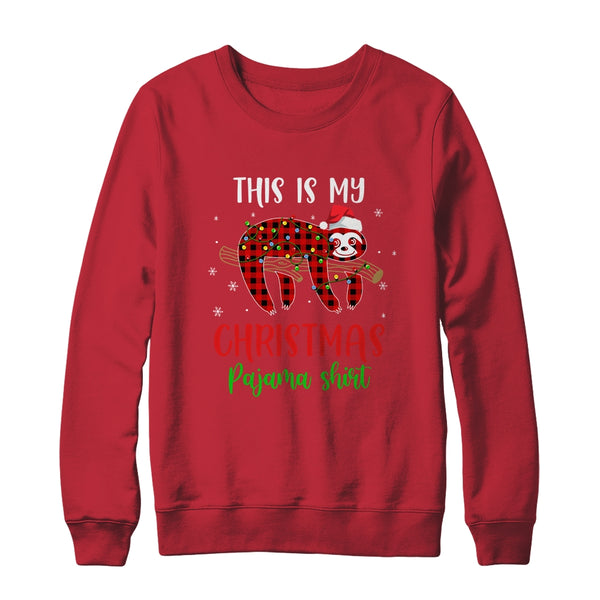 This Is My Christmas Pajama Shirt Sloth Red Plaid Crewneck Sweatshirt Red 600x.jpg