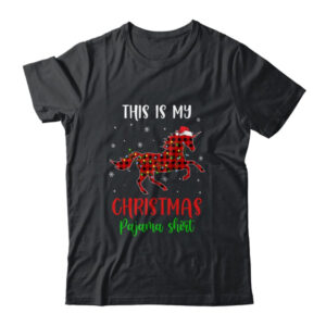 This Is My Christmas Pajama Shirt Unicorn Red Plaid Classic T Shirt Black 600x.jpg