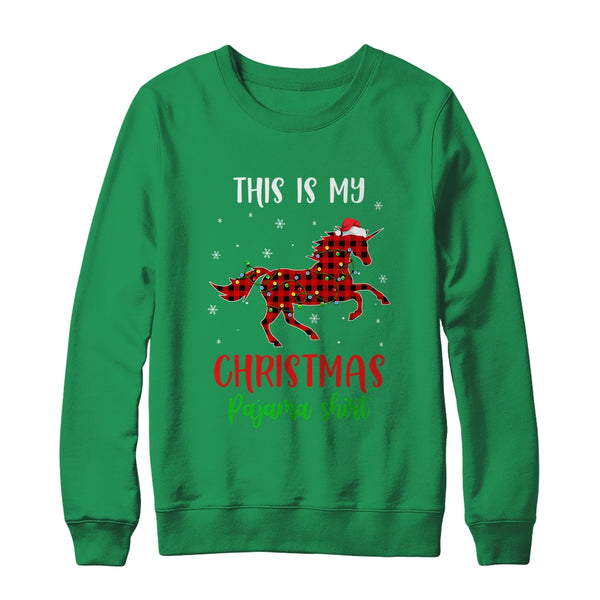 This Is My Christmas Pajama Shirt Unicorn Red Plaid Crewneck Sweatshirt Irish Green 600x.jpg