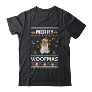 Merry Woofmas Bulldog Santa Reindeer Ugly Christmas Sweater Classic T Shirt Black 600x.jpg