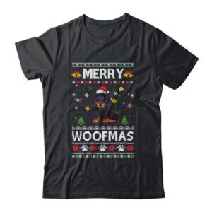 Merry Woofmas Dachshund Santa Reindeer Ugly Christmas Sweater Classic T Shirt Black 600x.jpg