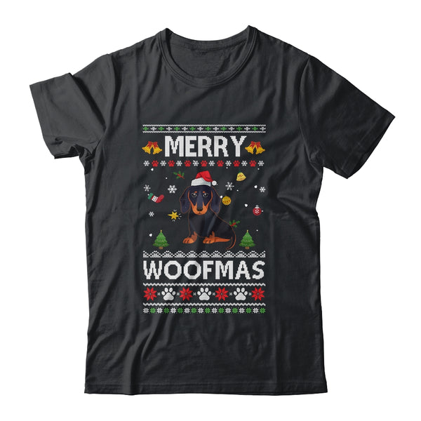 Merry Woofmas Dachshund Santa Reindeer Ugly Christmas Sweater Classic T Shirt Black 600x.jpg