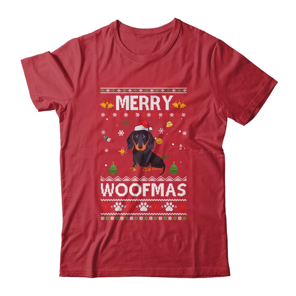 Merry Woofmas Dachshund Santa Reindeer Ugly Christmas Sweater Classic T Shirt Red 600x.jpg