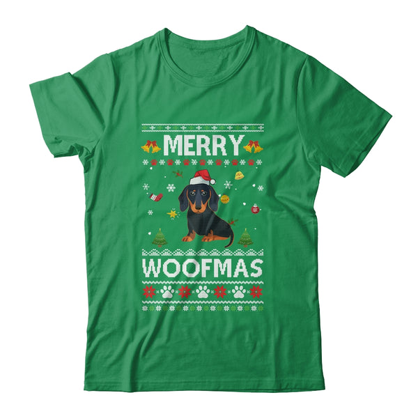 Merry Woofmas Dachshund Santa Reindeer Ugly Christmas Sweater Classic T Shirt Irish Green 600x.jpg
