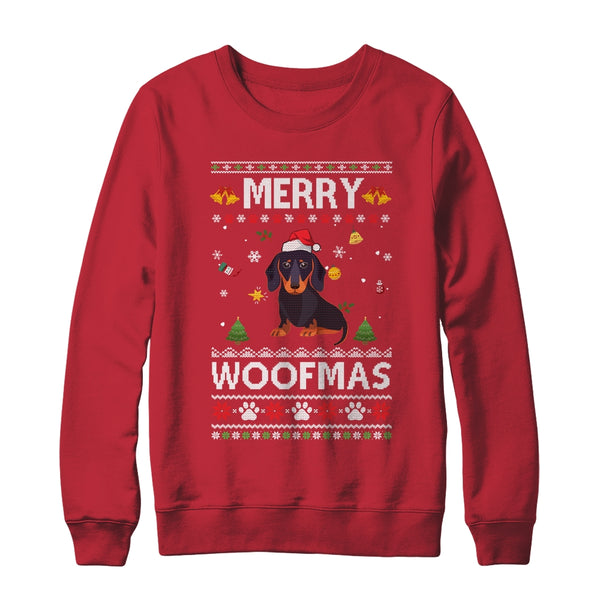Merry Woofmas Dachshund Santa Reindeer Ugly Christmas Sweater Crewneck Sweatshirt Red 600x.jpg