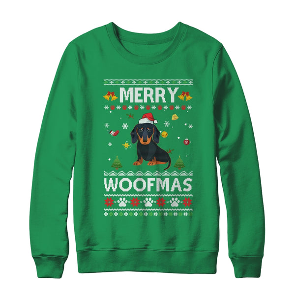 Merry Woofmas Dachshund Santa Reindeer Ugly Christmas Sweater Crewneck Sweatshirt Irish Green 600x.jpg