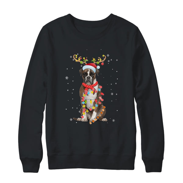 Funny Boxer Christmas Tree Santa Reindeer Pajamas Crewneck Sweatshirt Black 600x.jpg