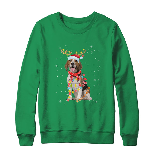 Funny Beagle Christmas Tree Santa Reindeer Pajamas Crewneck Sweatshirt Irish Green 600x.jpg