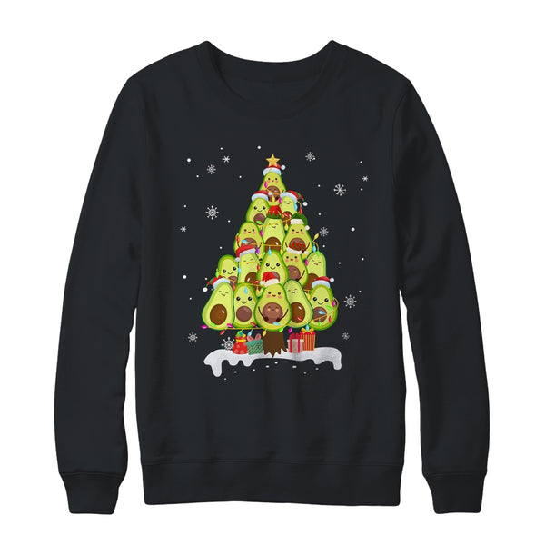 Avocado Tree Christmas Light Funny Christmas Vegans Gifts Crewneck Sweatshirt Black 600x.jpg