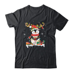 Cute Penguin Reindeer Santa Hat Xmas Christmas Penguin Lover Classic T Shirt Black 600x.jpg