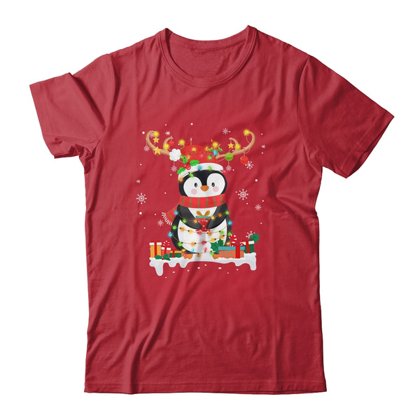 Cute Penguin Reindeer Santa Hat Xmas Christmas Penguin Lover Classic T Shirt Red 600x.jpg