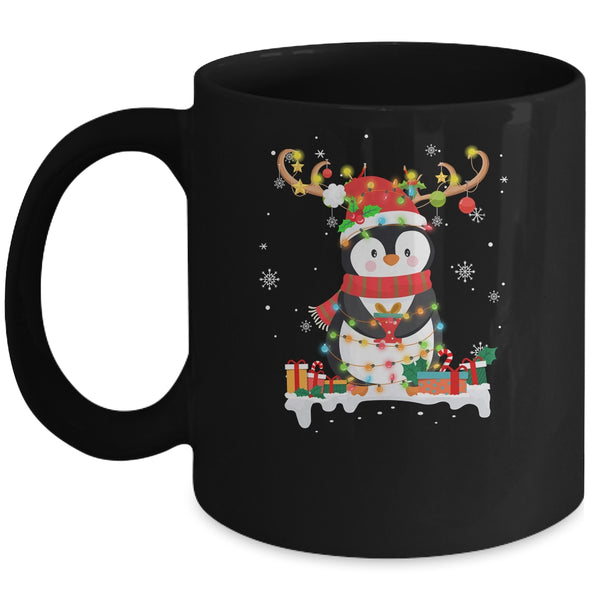 Cute Penguin Reindeer Santa Hat Xmas Christmas Penguin Lover Mug 11oz Mug Black 600x.jpg