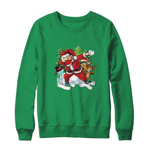 Santa And Friends Wearing Mask New Christmas Quarantine Crewneck Sweatshirt Irish Green 600x.jpg