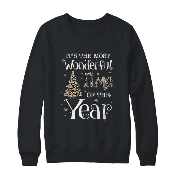 Its The Most Wonderful Time The Year Leopard Plaid Christmas Tree Crewneck Sweatshirt Black 600x.jpg