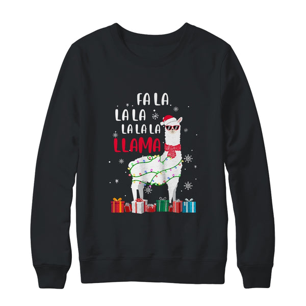 Fa La La Llama Christmas For Women Men Kids Crewneck Sweatshirt Black 600x.jpg