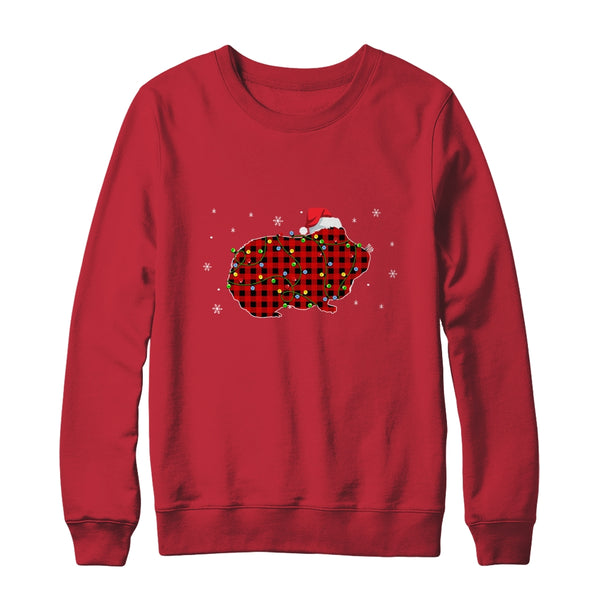 Red Plaid Guinea Pig Christmas Lights Santa Hat Pajamas Crewneck Sweatshirt Red 600x 1.jpg