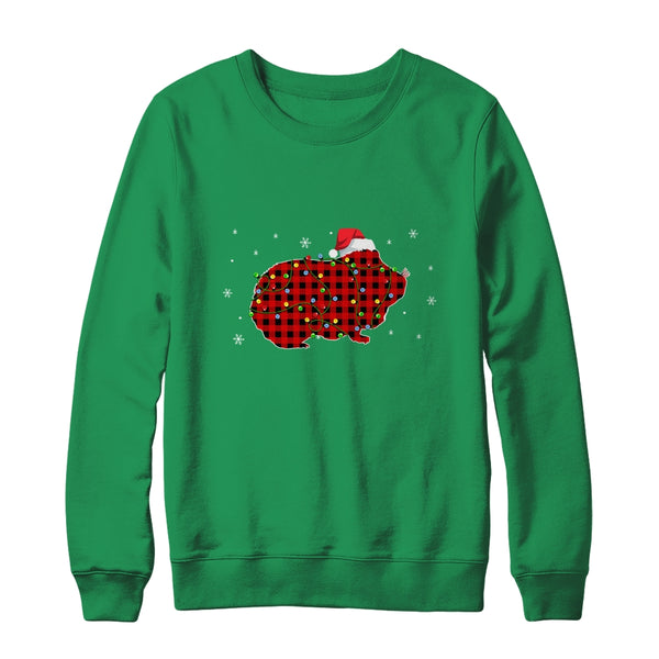 Red Plaid Guinea Pig Christmas Lights Santa Hat Pajamas Crewneck Sweatshirt Irish Green 600x 1.jpg