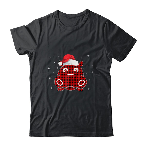 Red Plaid Hippopotamus Christmas Lights Santa Hat Pajamas Classic T Shirt Black 600x.jpg