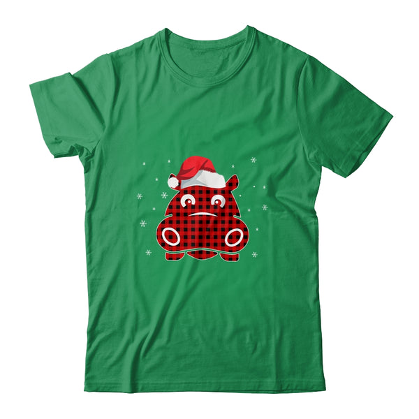 Red Plaid Hippopotamus Christmas Lights Santa Hat Pajamas Classic T Shirt Irish Green 600x.jpg