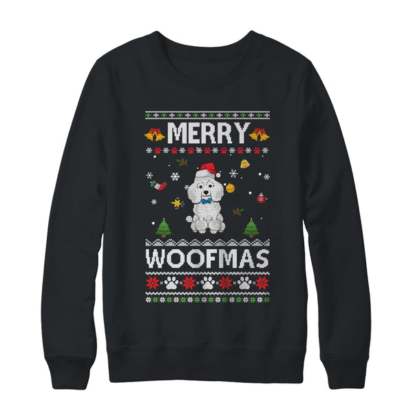 Merry Woofmas Poodle Santa Reindeer Ugly Christmas Sweater Crewneck Sweatshirt Black 600x.jpg
