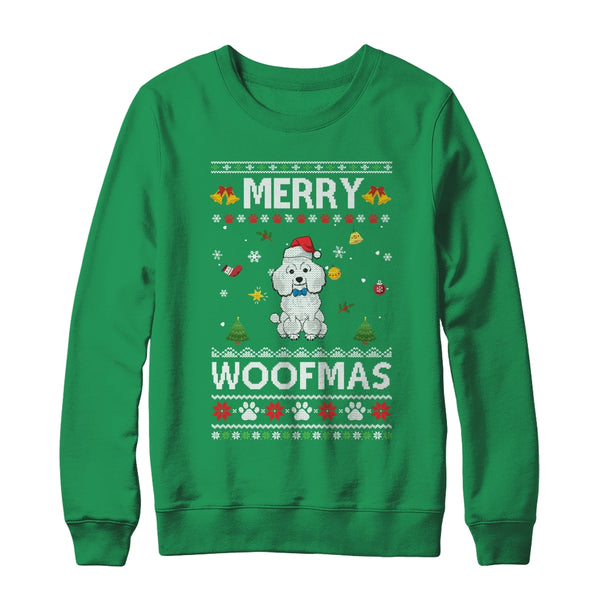 Merry Woofmas Poodle Santa Reindeer Ugly Christmas Sweater Crewneck Sweatshirt Irish Green 600x.jpg