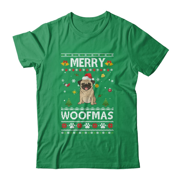Merry Woofmas Pug Santa Reindeer Ugly Christmas Sweater Classic T Shirt Irish Green 600x.jpg
