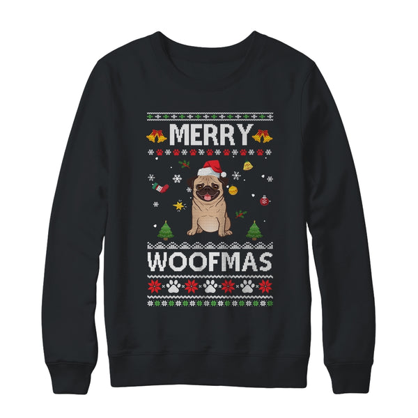 Merry Woofmas Pug Santa Reindeer Ugly Christmas Sweater Crewneck Sweatshirt Black 600x.jpg