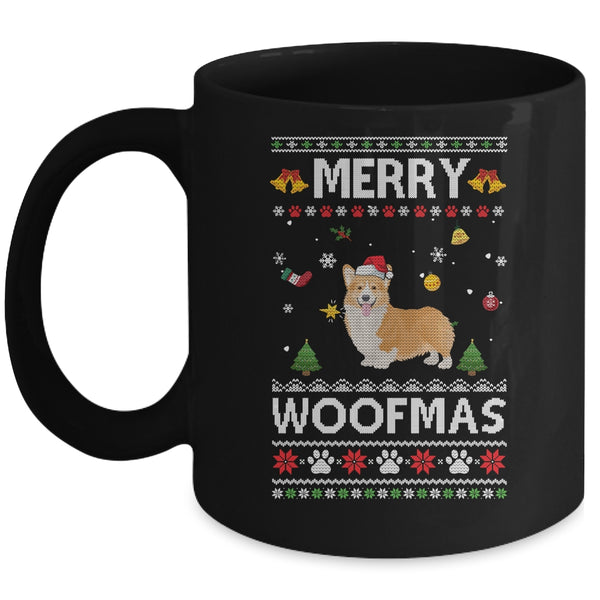 Merry Woofmas Corgi Santa Reindeer Ugly Christmas Sweater Mug 11oz Mug Black 600x 1.jpg