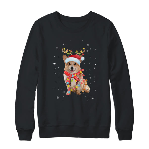 Funny Corgi Christmas Tree Santa Reindeer Pajamas Crewneck Sweatshirt Black 600x.jpg