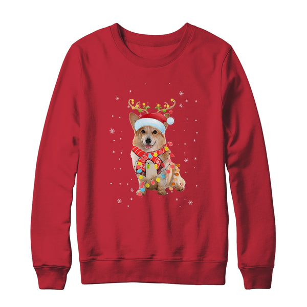 Funny Corgi Christmas Tree Santa Reindeer Pajamas Crewneck Sweatshirt Red 600x.jpg