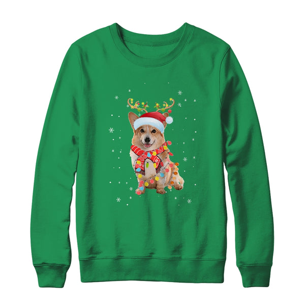 Funny Corgi Christmas Tree Santa Reindeer Pajamas Crewneck Sweatshirt Irish Green 600x.jpg