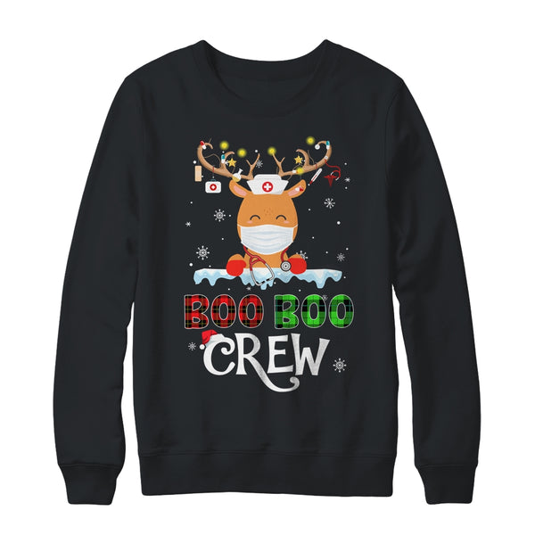 Christmas Boo Boo Crew Reindeer Nurse Buffalo Plaid Nurse Crewneck Sweatshirt Black 600x.jpg