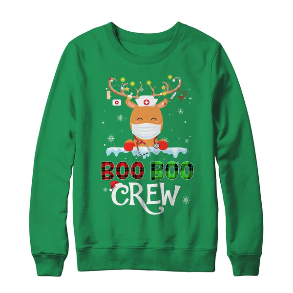 Christmas Boo Boo Crew Reindeer Nurse Buffalo Plaid Nurse Crewneck Sweatshirt Irish Green 600x.jpg