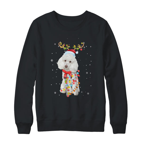 Funny Poodle Christmas Tree Santa Reindeer Pajamas Crewneck Sweatshirt Black 600x.jpg