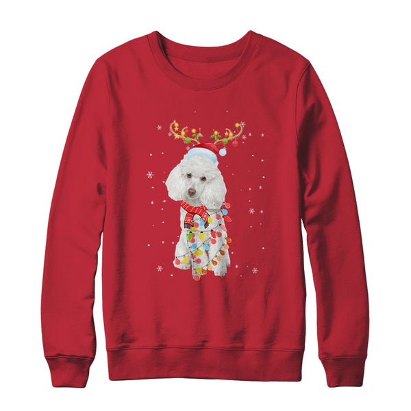 Funny Poodle Christmas Tree Santa Reindeer Pajamas Crewneck Sweatshirt Red 600x.jpg